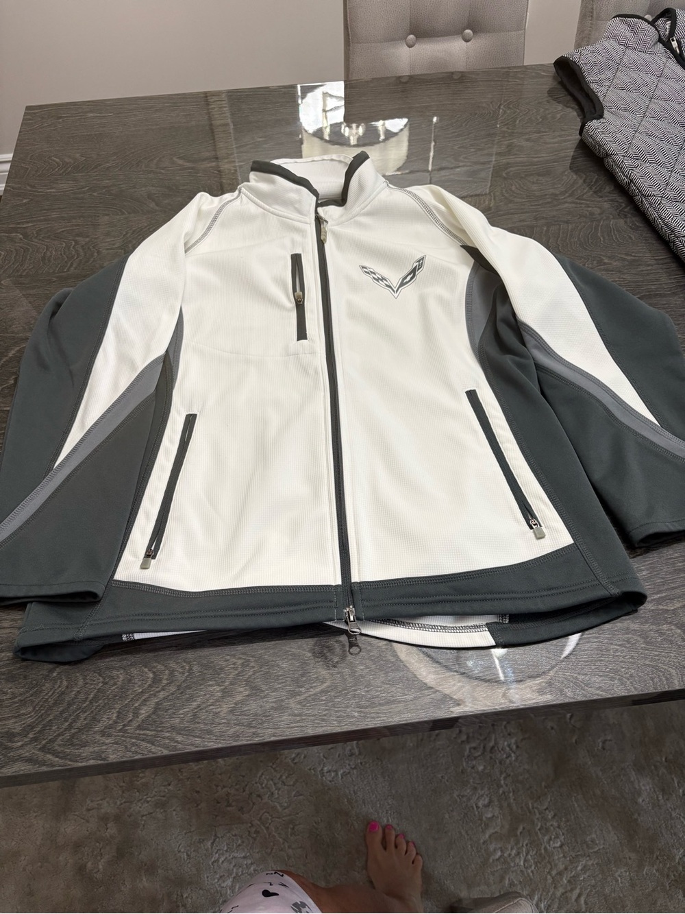 Woman’s White & Gray Performance Zip Jacket - Corvette Logo